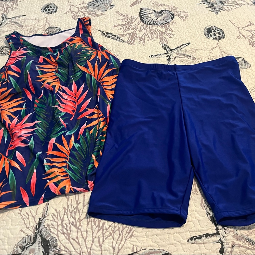 Colorful Leaf Print Tankini Set